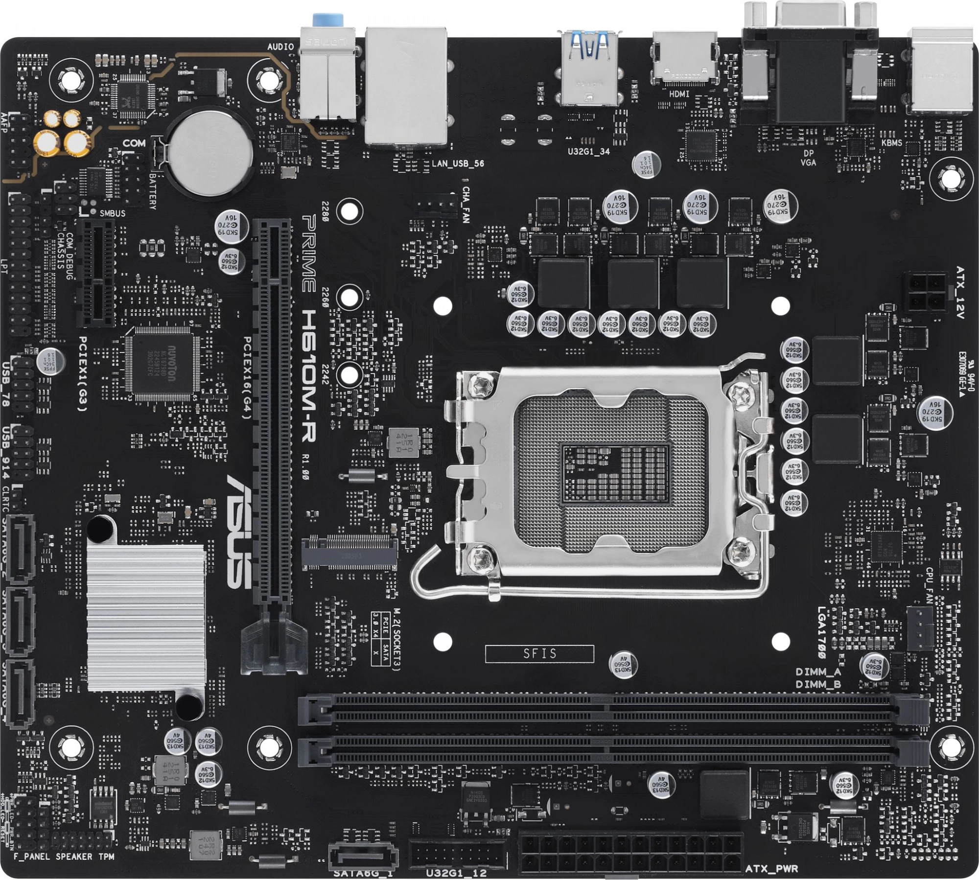 Материнская плата Asus PRIME H610M-R-SI Soc-1700 Intel H610 2xDDR5 mATX AC`97 8ch(7.1) GbLAN+VGA+HDMI+DP White Box