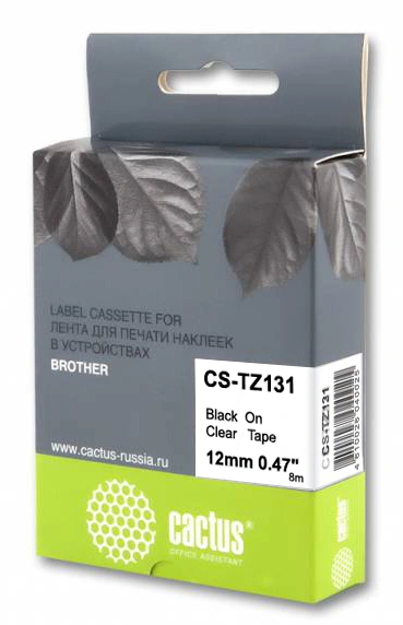 Картридж ленточный Cactus CS-TZ131 TZe-131 черный на прозрачном 12x8 для Brother 1010/1280/1830VP/7600VP