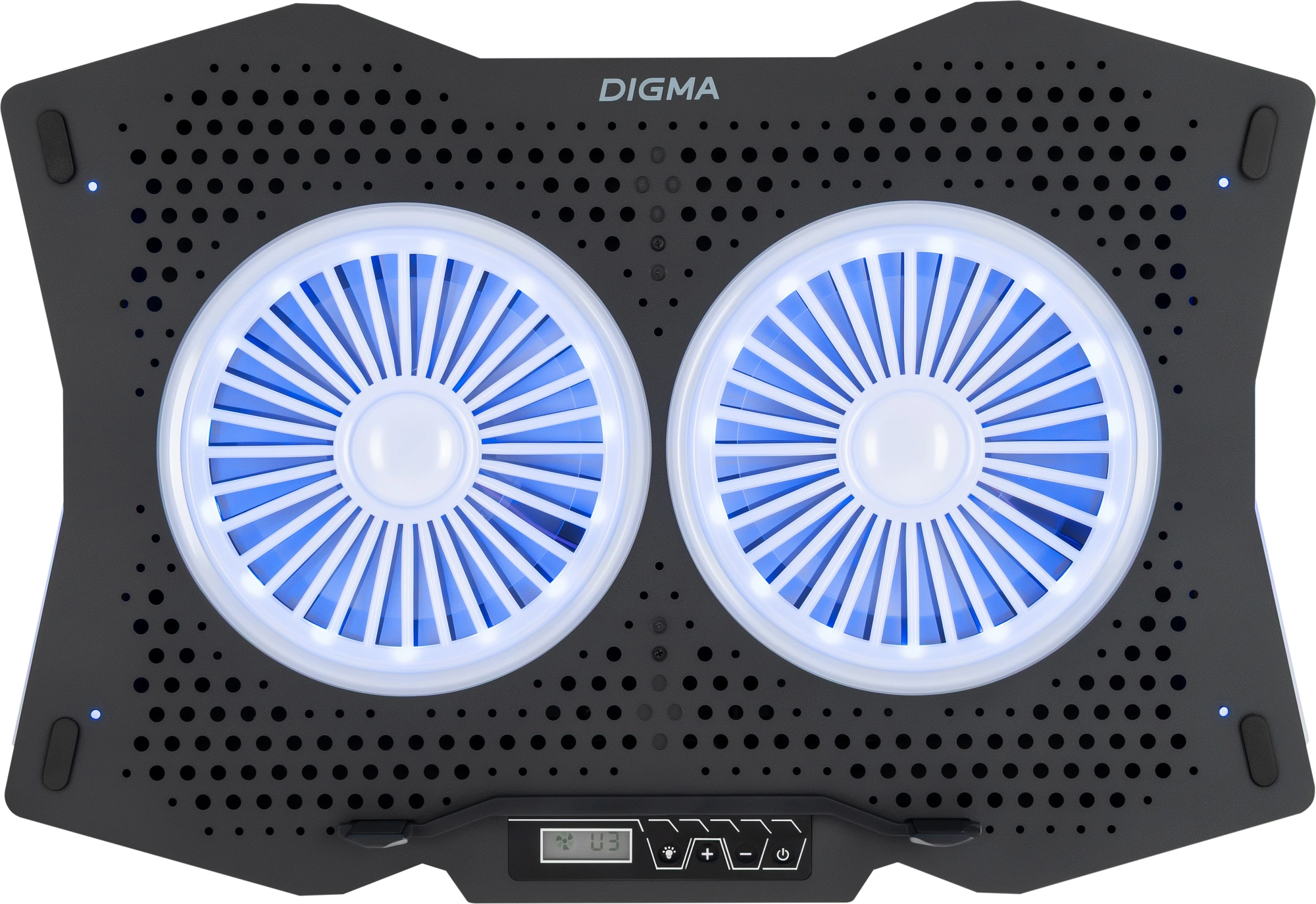Подставка для ноутбука Digma D-NCP180-2x110RGB 18" 410x280x34мм 20дБ 2xUSB 2x 110ммFAN 700г Fan-control пластик ABS черный