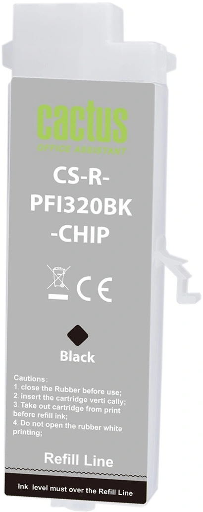 Картридж перезаправляемый струйный Cactus CS-R-PFI320BK-CHIP PFI-320BK черный (260мл) для Canon imagePROGRAF TM-200/200MFP/205/300/300MFP/305/250/255/350/355 с чипом