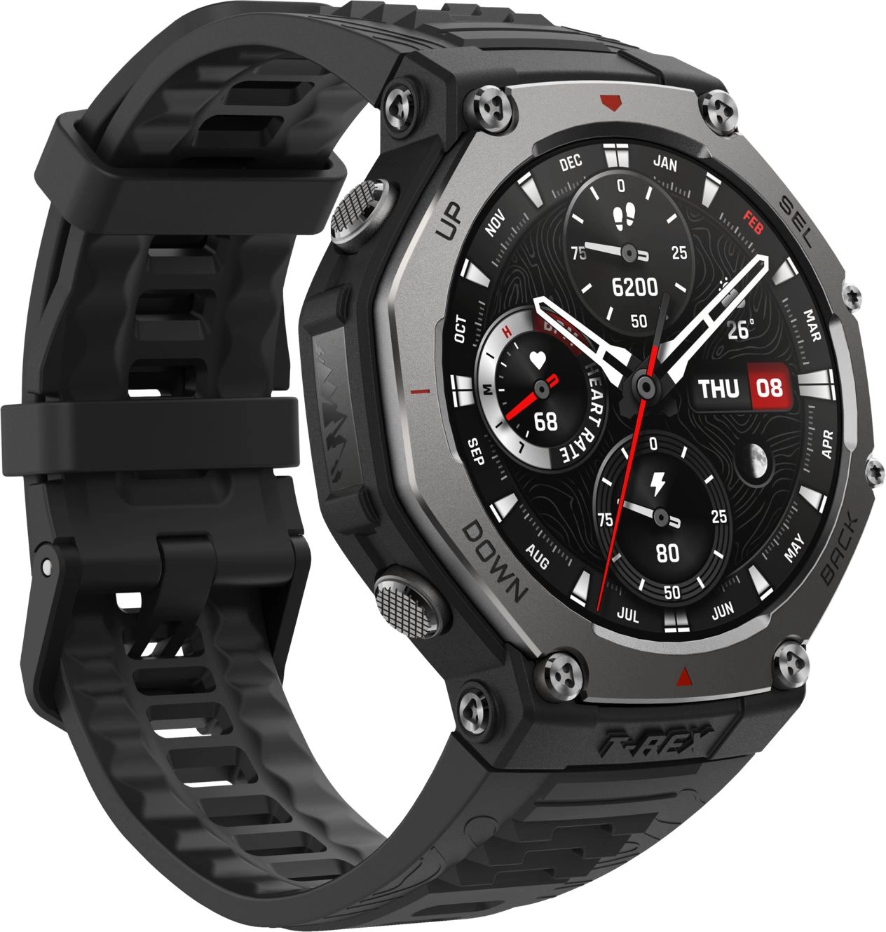 Смарт-часы Amazfit T-Rex 3 A2323 48.5мм 1.5" AMOLED корп.темно-серый рем.темно-серый разм.брасл.:145-210мм (6970100374896)