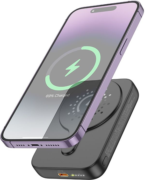 Мобильный аккумулятор Hoco J117A Esteem 10000mAh QC/PD 20W 2.4A USB-C беспров.зар. черный