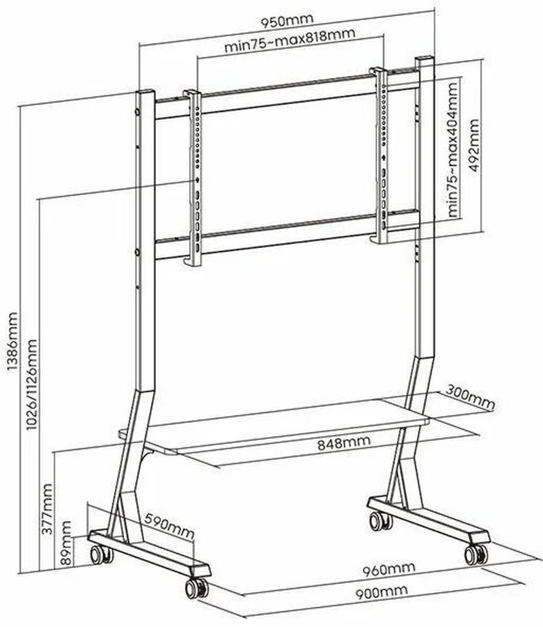 Подставка для телевизора Ultramounts UM306B черный 45"-90" макс.60кг напольный мобильный