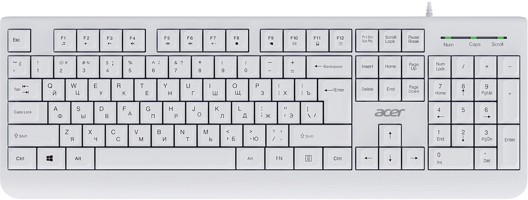 Клавиатура Acer OKW400 белый USB Multimedia (ZL.KBDEE.01B) кабель 1.8м