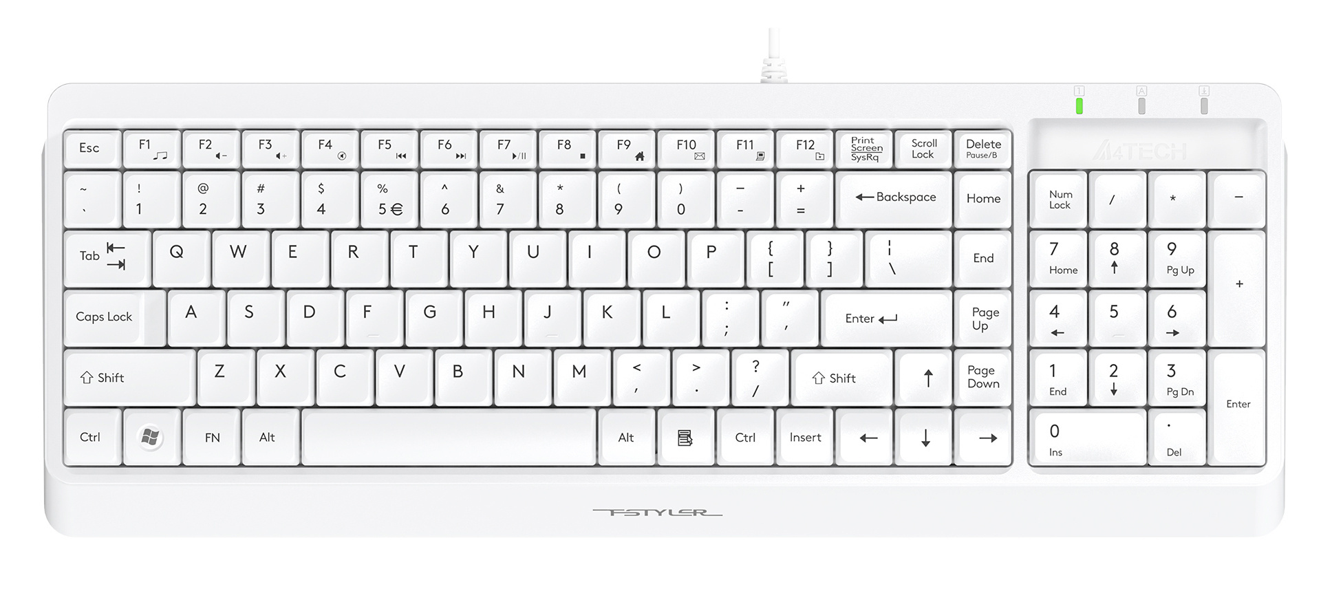 Клавиатура A4Tech FK15 белый USB (FK15 WHITE) кабель 1.5м