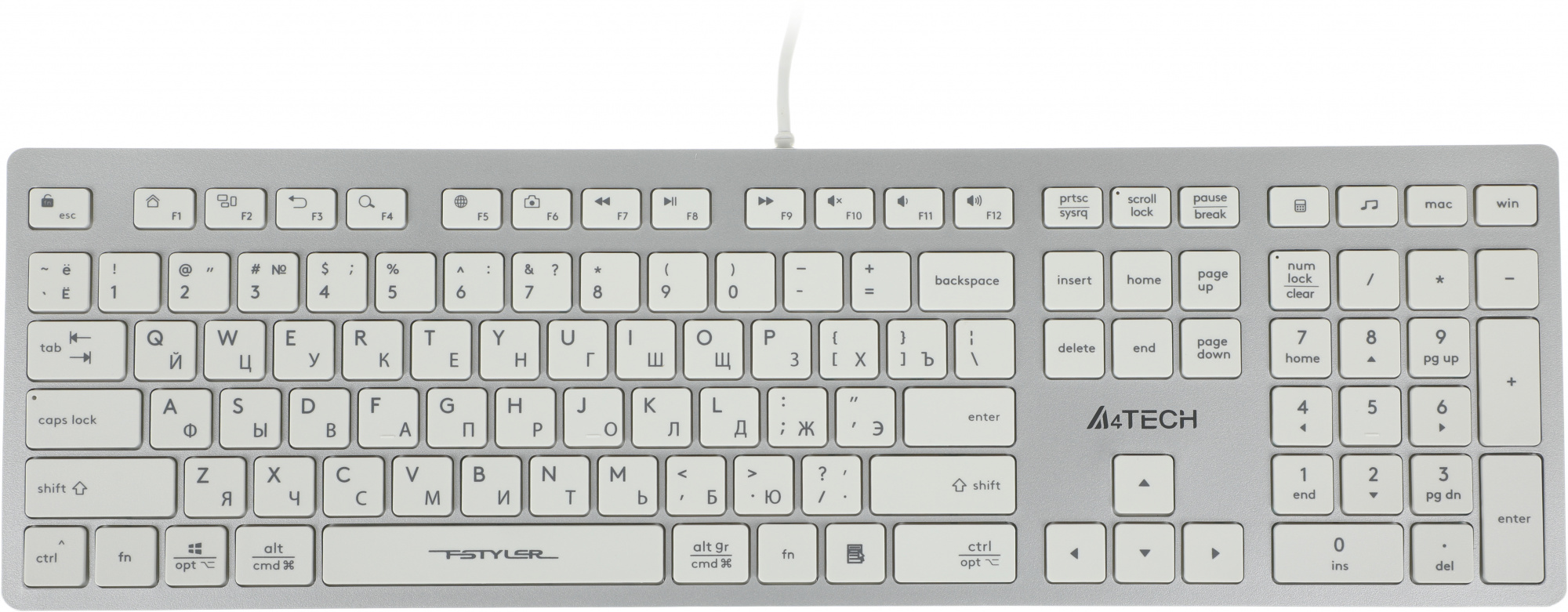 Клавиатура A4Tech FX50 белый USB slim Multimedia (FX50 WHITE) кабель 1.5м