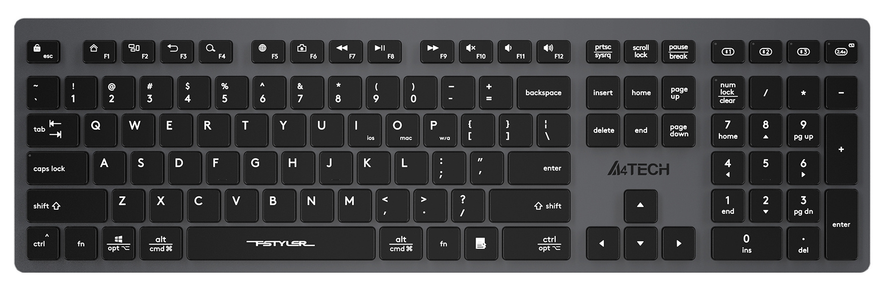 Клавиатура A4Tech FBX50C черный USB беспроводная BT/Radio slim Multimedia (FBX50C GREY)