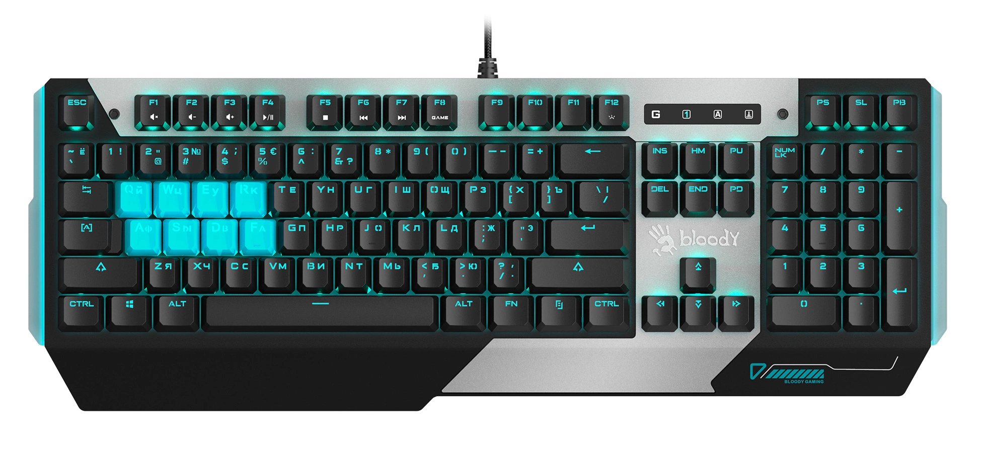 Клавиатура A4Tech B865 механическая серый/черный USB for gamer LED (B865 ICE BLUE) кабель 1.8м