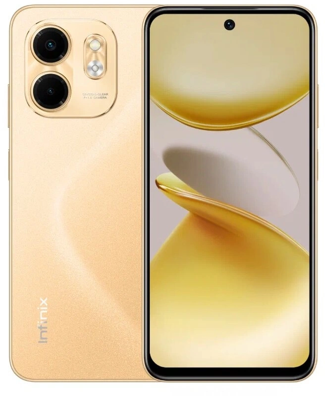 Смартфон Infinix X6532 Smart 9 128Gb 3Gb золотой моноблок 3G 4G 2Sim 6.7" 720x1600 Android 14 13Mpix 802.11 a/b/g/n/ac GPS GSM900/1800 GSM1900 Protect FM A-GPS microSD max2048Gb
