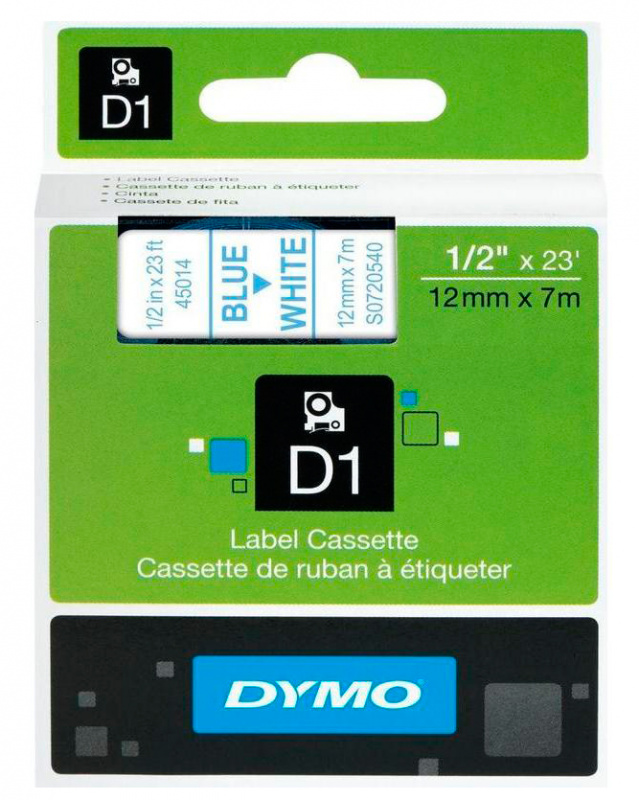 Картридж ленточный Dymo D1 S0720540 синий на белом 12x7 белый/синий для Dymo
