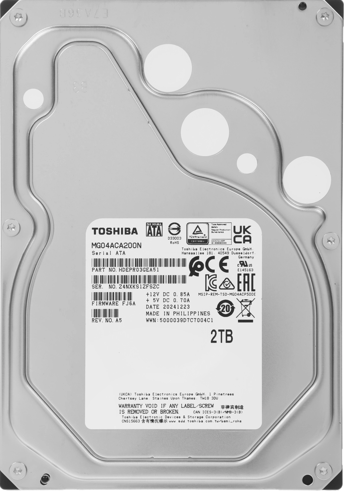 Жесткий диск Toshiba SATA-III 2Tb MG04ACA200N Server Enterprise Capacity 512N (7200rpm) 128Mb 3.5"