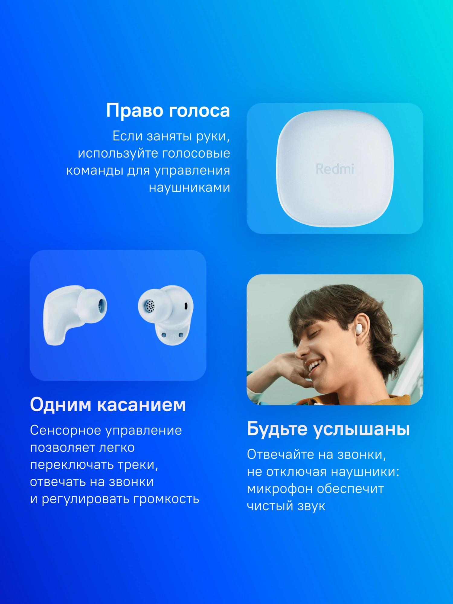 Гарнитура внутриканальные Xiaomi Redmi Buds 6 Play синий беспроводные bluetooth в ушной раковине (BHR9283GL)