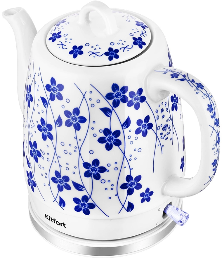 Чайник электрический Kitfort КТ-6788 1л. 1630Вт белый/синий корпус: керамика