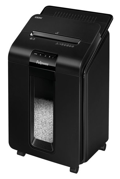 Шредер Fellowes AutoMax 100M с автоподачей (секр.P-4) фрагменты 100лист. 23лтр. скрепки скобы пл.карты