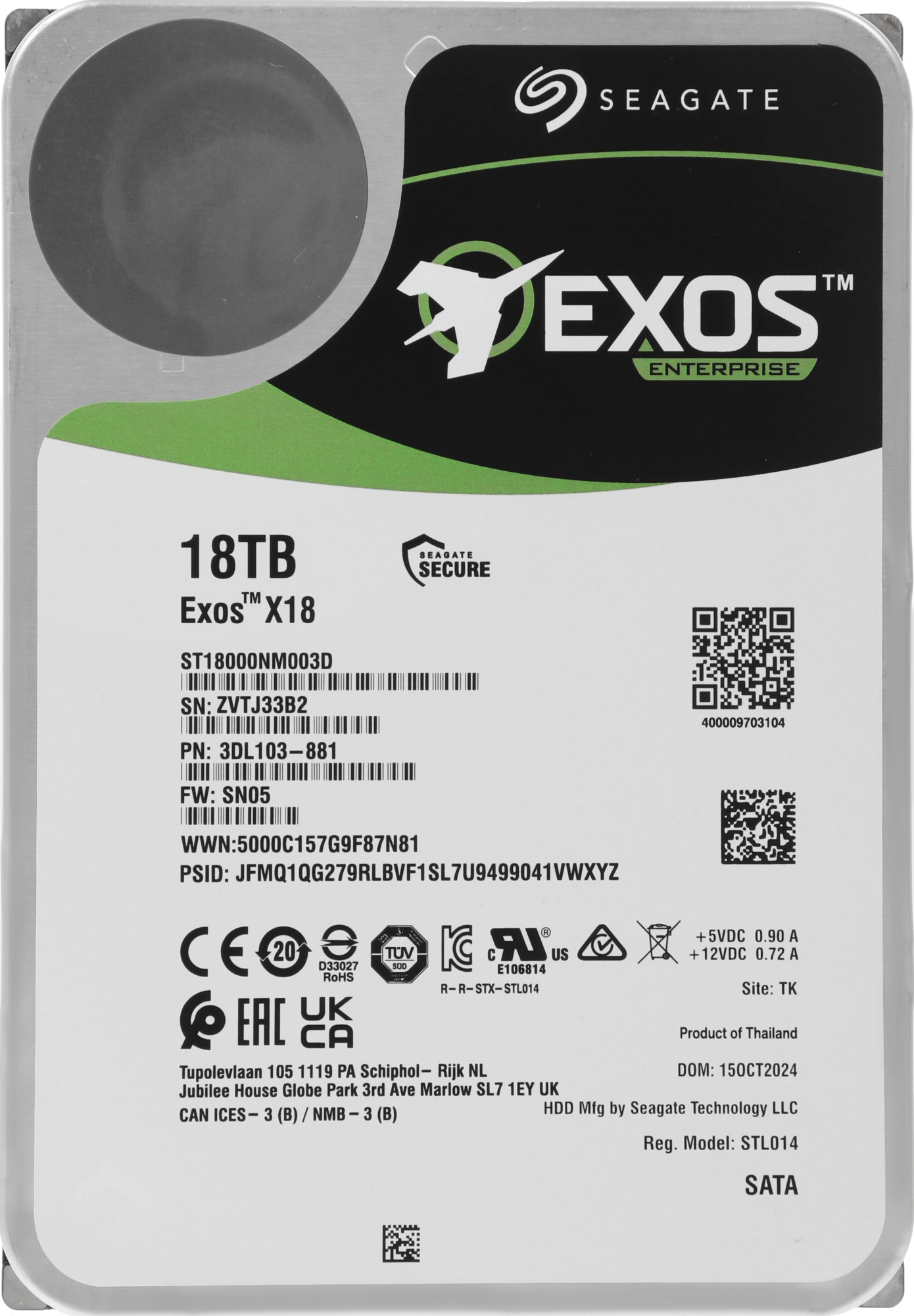 Жесткий диск Seagate SATA-III 18TB ST18000NM003D Server Exos X18 4KN (7200rpm) 256Mb 3.5"