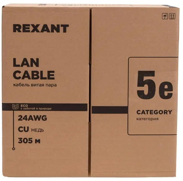 Кабель информационный Rexant 01-0043-R кат.5E U/UTP 4 пары 24AWG PVC внутренний 305м серый