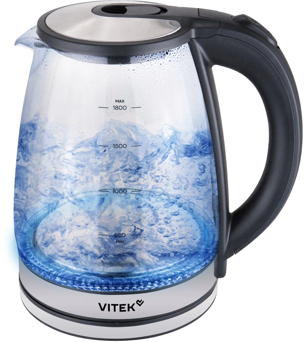 Чайник электрический Vitek VT-WK1080 1.8л. 2000Вт черный/серебристый корпус: стекло