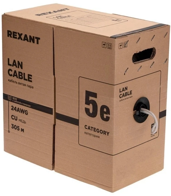 Кабель информационный Rexant 01-0143-R кат.5E F/UTP 4 пары 24AWG PVC внутренний 305м серый