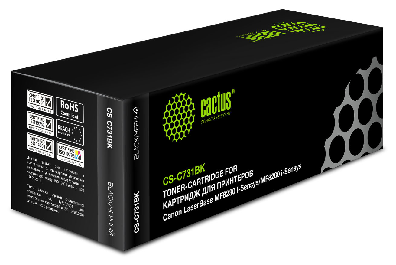 Картридж лазерный Cactus CS-C731BK 731 BK черный (1600стр.) для Canon LaserBase MF8230 i-Sensys/MF8280 i-Sensys с чипом