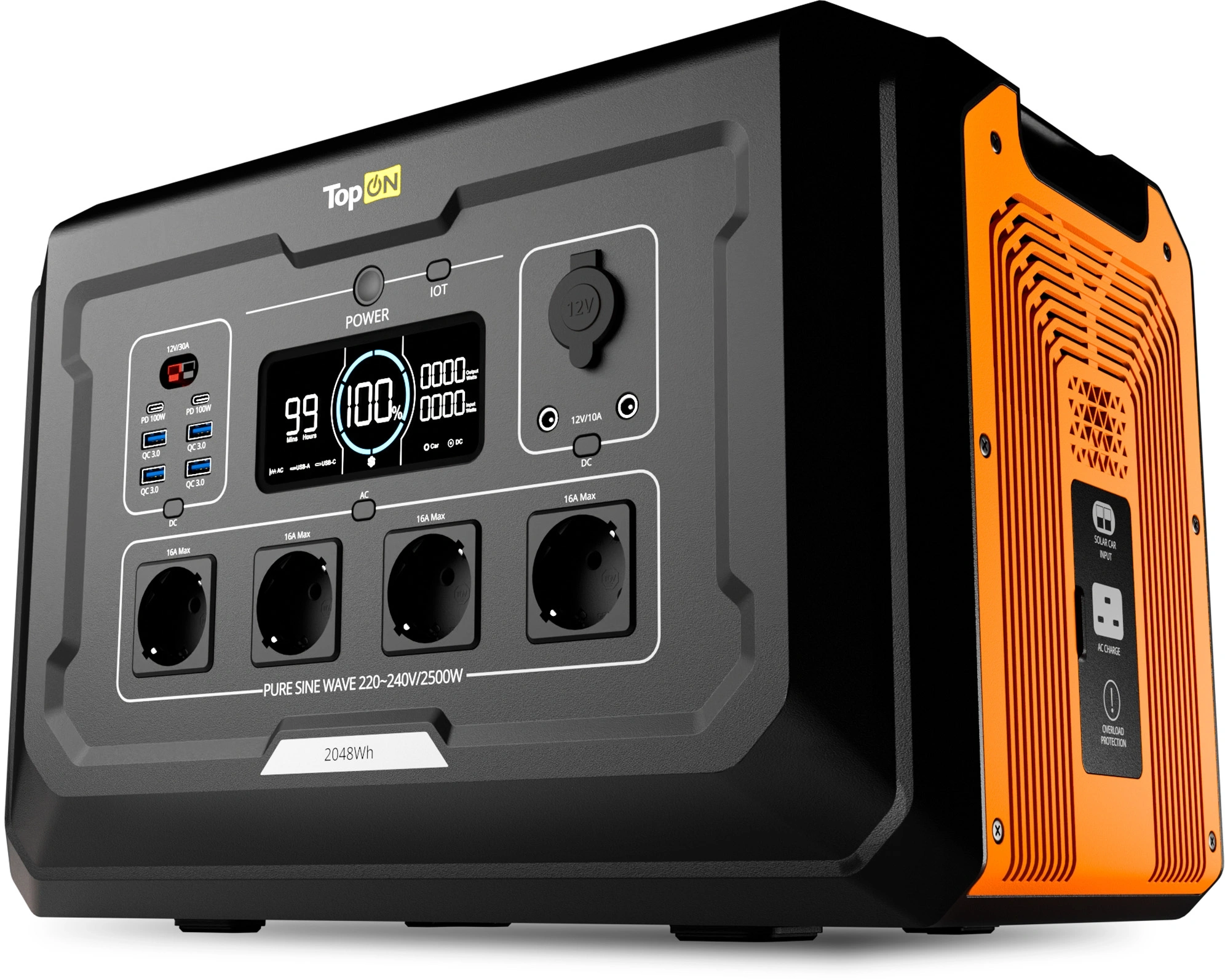 Электростанция портативная TopON TOP-X2500 640000mAh 16A QC3.0/PD2.0 6xUSB черный/оранжевый (103504)
