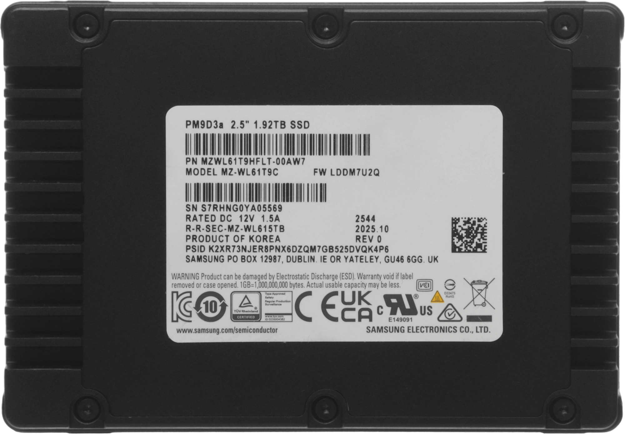 Накопитель SSD Samsung PCIe 5.0 x4 1920GB MZWL61T9HFLT-00AW7 1 DWPD