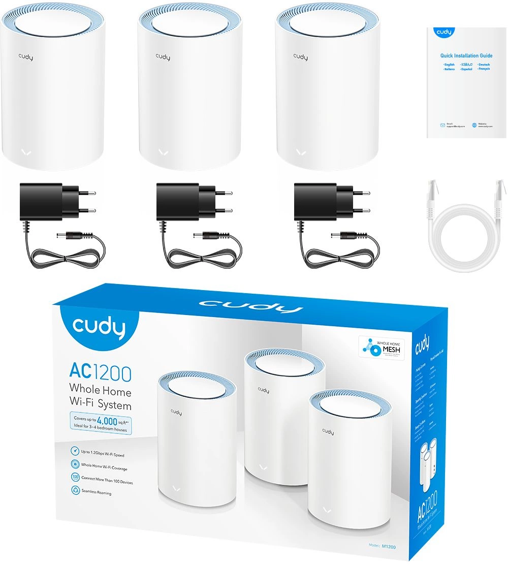 Бесшовный Mesh роутер Cudy M1200 (M1200(3-PACK)) AC1200 10/100BASE-TX белый (упак.:3шт)
