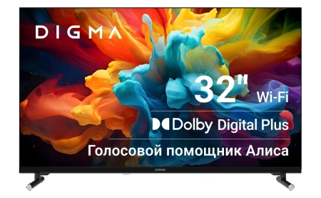 Телевизор LED Digma 32" DM-LED32SBB33 Яндекс.ТВ Frameless Metal черный FULL HD 60Hz DVB-T DVB-T2 DVB-C DVB-S DVB-S2 USB WiFi Smart TV