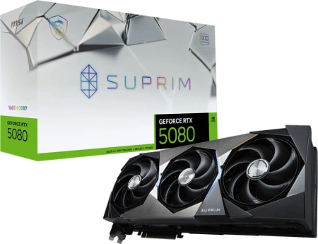 Видеокарта MSI PCI-E 5.0 RTX 5080 16G SUPRIM SOC NVIDIA GeForce RTX 5080 16Gb 256bit GDDR7 2745/30000 HDMIx1 DPx3 HDCP Ret