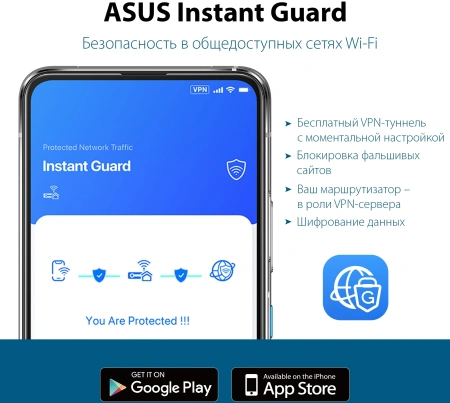 Роутер беспроводной Asus TUF-AX4200 AX4200 10/100/1000/2500BASE-TX/4G ready черный