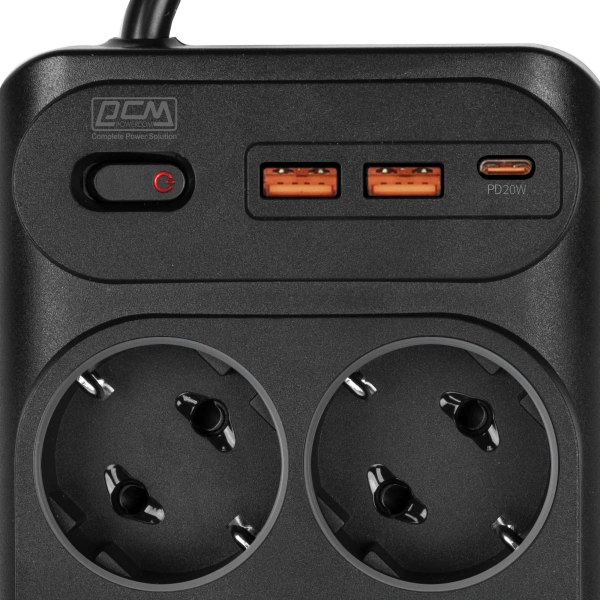 Сетевой фильтр Powercom SP-10 USB2A1СB 3,0м 3.0м (10 розеток) черный (коробка)