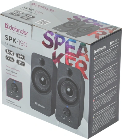 Колонки Defender SPK-190 2.0 черный 8Вт портативные