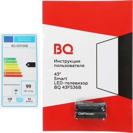Телевизор LED BQ 43" 43FS36B черный 4K Ultra HD 60Hz DVB-T DVB-T2 DVB-C DVB-S2 3D USB WiFi Smart TV (RUS)