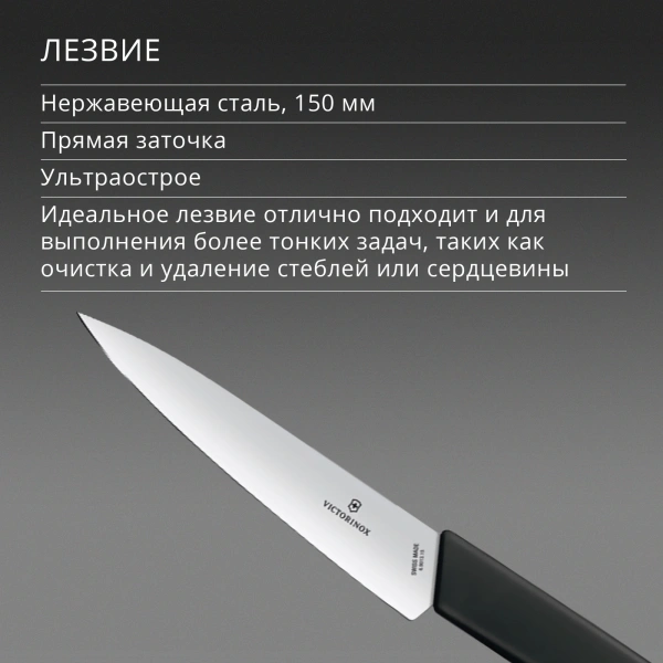 Нож кухонный Victorinox Swiss Modern (6.9013.15B) стальной разделочный лезв.150мм прямая заточка черный блистер