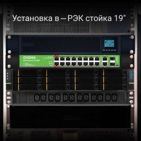 Коммутатор Digma DSP216G-2G-2S-R300 (L2) 18x1Гбит/с 2SFP 16PoE 16PoE+ 2PoE++ 300W неуправляемый