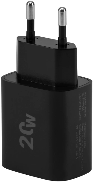 Сетевое зар./устр. Digma DGW2C 20W 3A (PD) USB-C универсальное черный (DGW2C0F010BK)