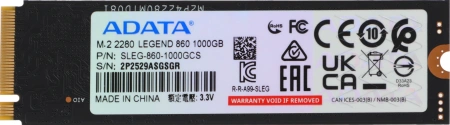 Накопитель SSD A-Data PCIe 4.0 x4 1TB SLEG-860-1000GCS Legend 860 M.2 2280