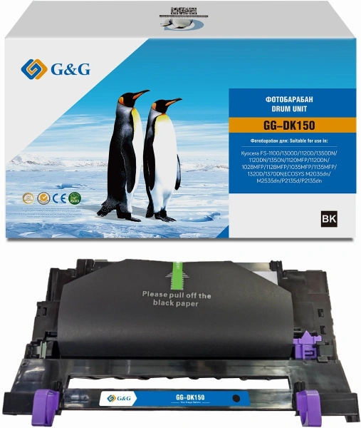 Блок фотобарабана G&G GG-DK150 DK-150/DK-170/DK-130 черный ч/б:100000стр. для FS-1100/FS-1300D/FS-1120D/FS-1350DN/FS-1120DN/FS-1350N/FS-1120MFP/FS-1120DN/FS-1028MFP/FS-1128MFP/FS-1035MFP/FS-1135MFP/FS-1320D/FS-1370DN;ECOSYS M2035dn/M2535dn/P2135d/P2135dn 