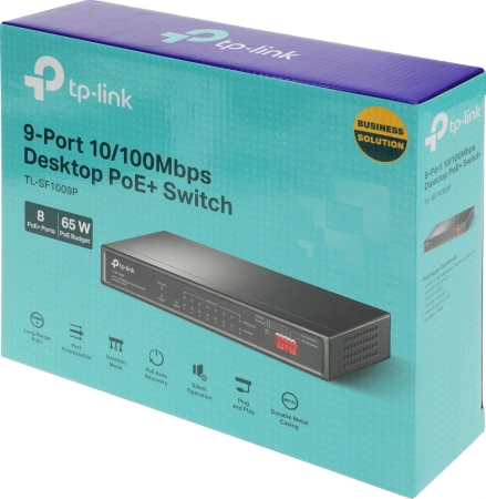 Коммутатор TP-Link TL-SF1009P 9x100Мбит/с 8PoE+ 65W неуправляемый