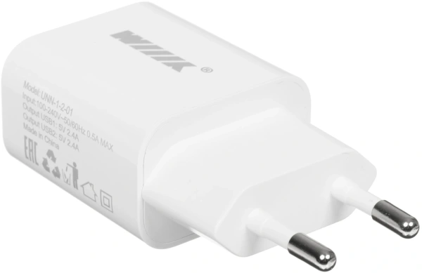 Сетевое зар./устр. Wiiix UNN-1-2-01 12W 2.4A 2xUSB универсальное белый
