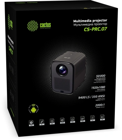 Проектор Cactus CS-PRC.07WT.Full HD-A LCD 9400Lm LS 350Lm ANSI (1920x1080) 2000:1 ресурс лампы:50000часов 1xUSB typeA 1xHDMI 1кг