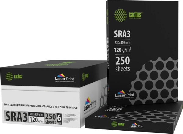 Бумага Cactus CS-LPSRA3120250 SRA3 марка A/120г/м2/250л./белый CIE170% для лазерной печати