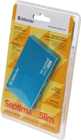 Разветвитель USB 2.0 Defender Septima Slim 7порт. синий (83505)