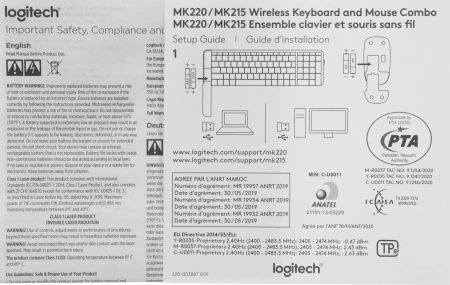 Клавиатура + мышь Logitech MK220 клав:черный мышь:черный USB беспроводная (920-003169)