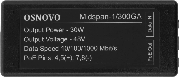 Инжектор PoE Osnovo Midspan-1/300GA 10/100/1000BASE-T 30Вт 100-240В(АС)