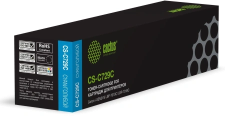 Картридж лазерный Cactus CS-C729C 729 C голубой (1000стр.) для Canon i-SENSYS LBP-7010C/ LBP-7018C