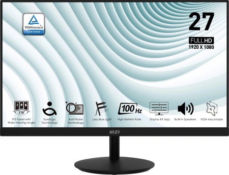 Монитор MSI 27" Pro MP271A черный IPS LED 1ms 16:9 HDMI M/M матовая 300cd 178гр/178гр 1920x1080 100Hz VGA DP FHD 3.9кг