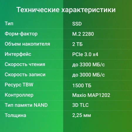 Накопитель SSD Digma PCIe 3.0 x4 2TB DGSM3002TM23T Mega M2 M.2 2280
