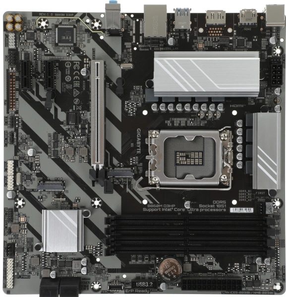 Материнская плата Gigabyte B860M D3HP Soc-1851 Intel B860 4xDDR5 mATX AC`97 8ch(7.1) GbLAN RAID+HDMI+DP