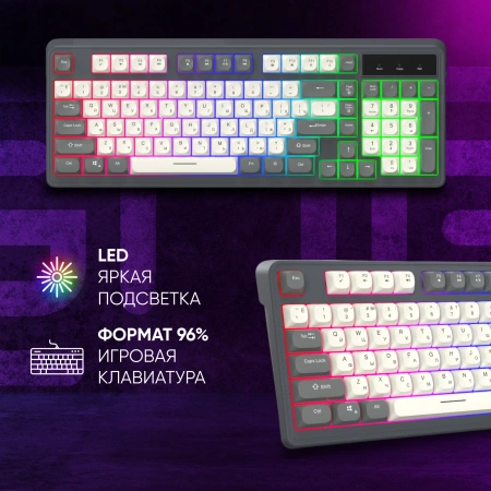 Клавиатура Оклик 731G серый/белый USB Multimedia for gamer LED кабель 1.5м