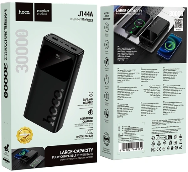 Мобильный аккумулятор Hoco J144A Hymn 30000mAh 2A 2xUSB-A черный (42132)